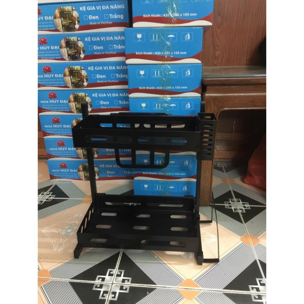KỆ GIA VỊ 2 TẦNG BẰNG SẮT SƠN TĨNH ĐIỆN CHỊU LỰC TỐT KÈM KHAY ĐỂ DAO THỚT VÀ ỐNG ĐŨA