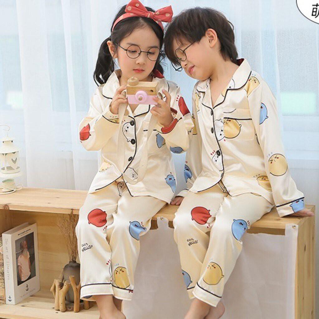 Bộ Ngủ Pijama Cho Bé Trai Bé Gái, Bộ Ngủ Mặc Nhà Chất Lụa In Hình Cực Yêu Cho Bé Từ 6-27kg Moon House