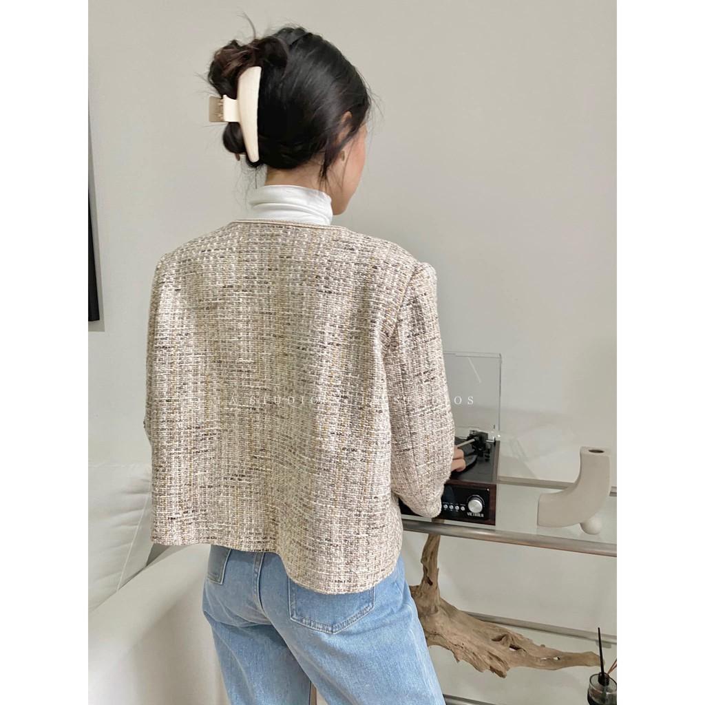 Áo khoác dạ tweed lấp lánh Hàn Quốc