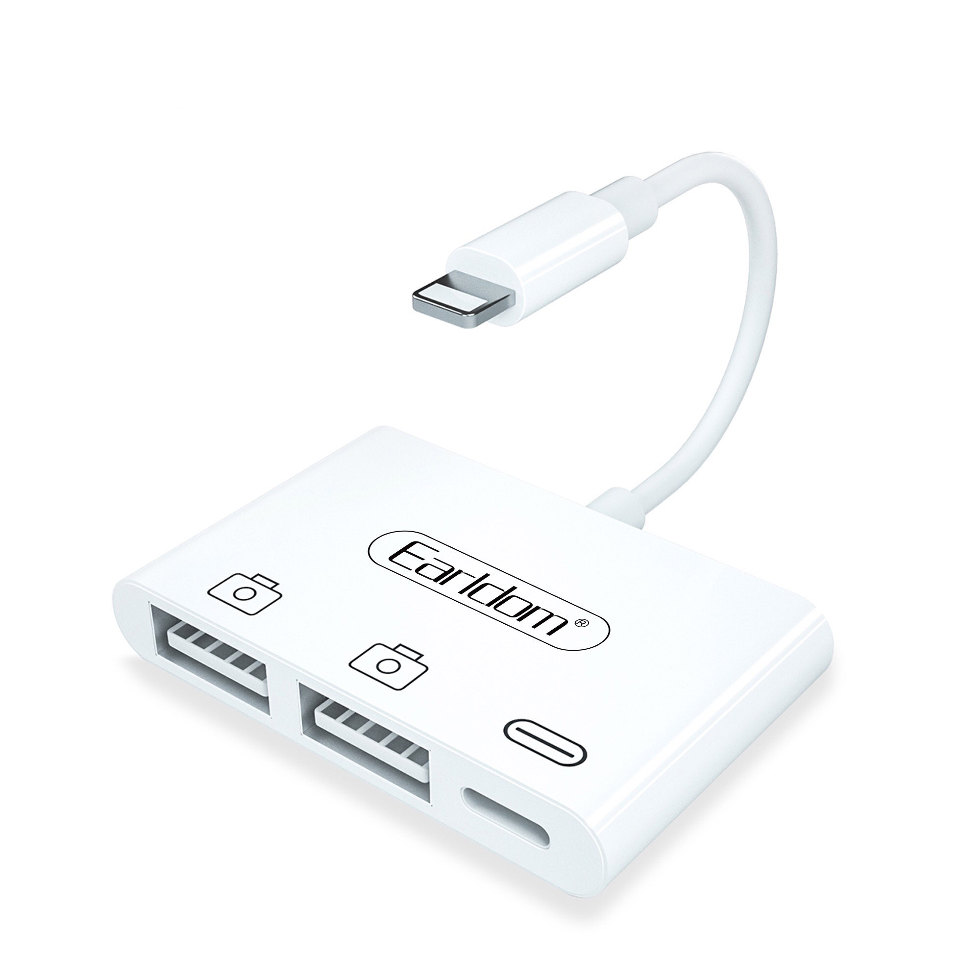 Cáp OTG Dành Cho iPhone, iPad Earldom OT44 Tích hợp 2 cổng USB và 1 Cổng Lightning - Hàng Chính Hãng