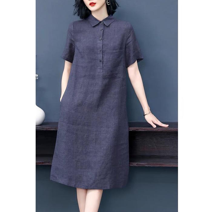Đầm suông công sở linen cổ đức 2 túi sườn, thời trang thương hiệu chính hãng