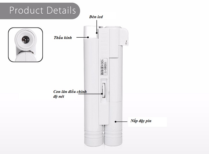 Kính lúp mini cầm tay có đèn trợ sáng phóng đại 100 lần tích hợp thước đo