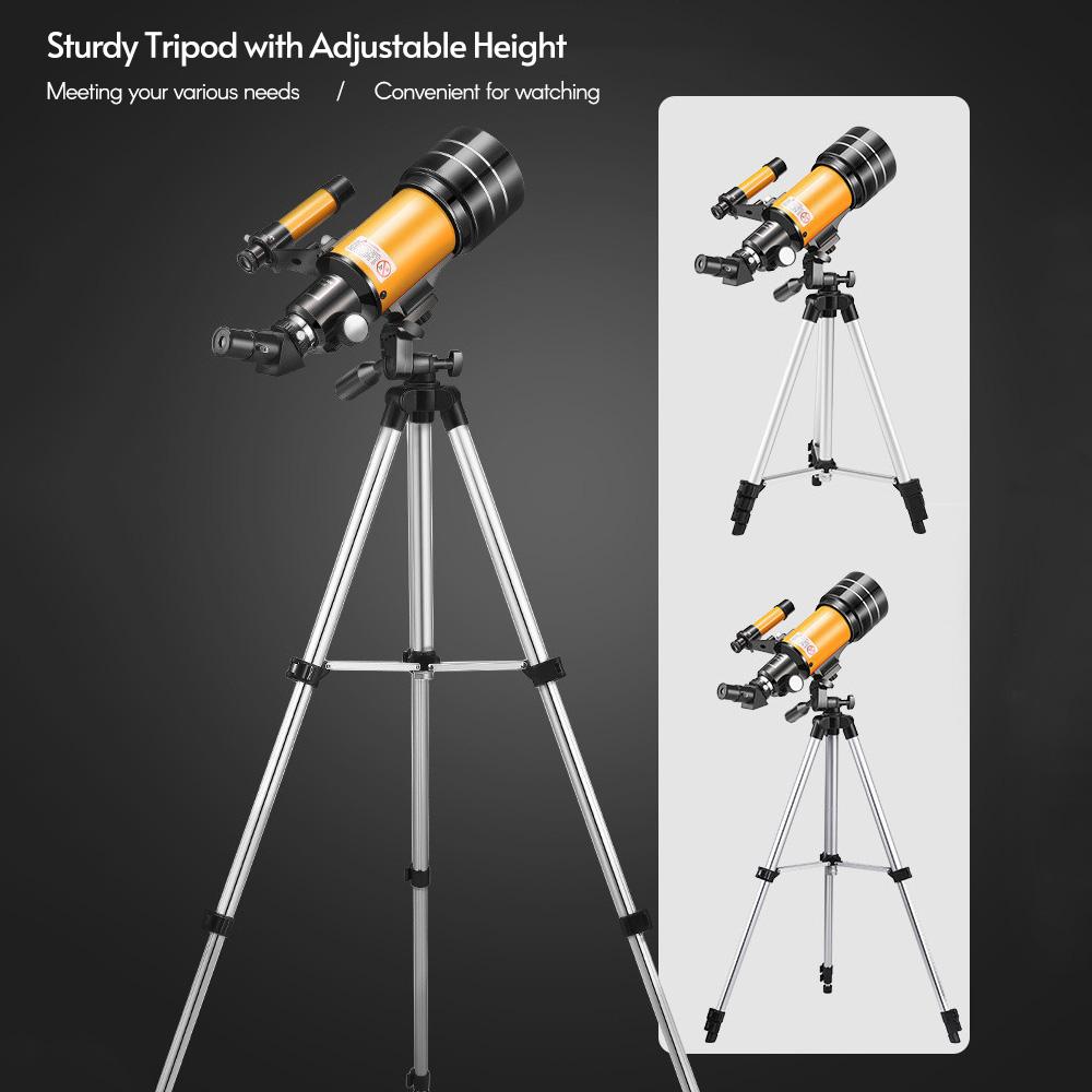 15X-150X 70mm Astronomic Refracting Monocular Telescope with Tripod Eyepiece Dust Cover Teleconverter Finder Scope