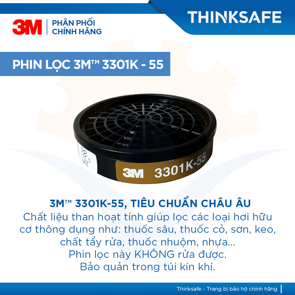 Mặt nạ phòng độc 3M HF52 mặt nạ lọc bụi, lọc hơi/khí độc kèm phin lọc 3301K-100