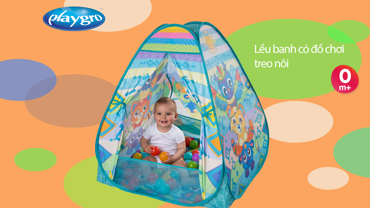 Lều banh có đồ chơi treo nôi Playgro Convert Me Teepee Ball Activity Gym, cho bé sơ sinh đến 24 tuổi