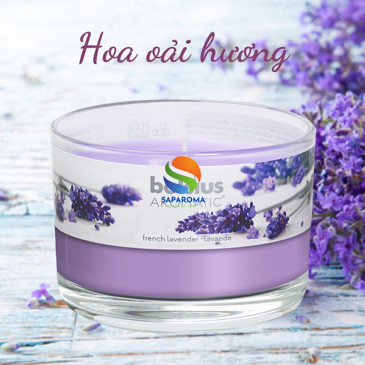 Ly nến thơm tinh dầu Bolsius French Lavender 155g QT024878 - hoa oải hương, nến trang trí, thơm phòng, thư giãn, khử mùi