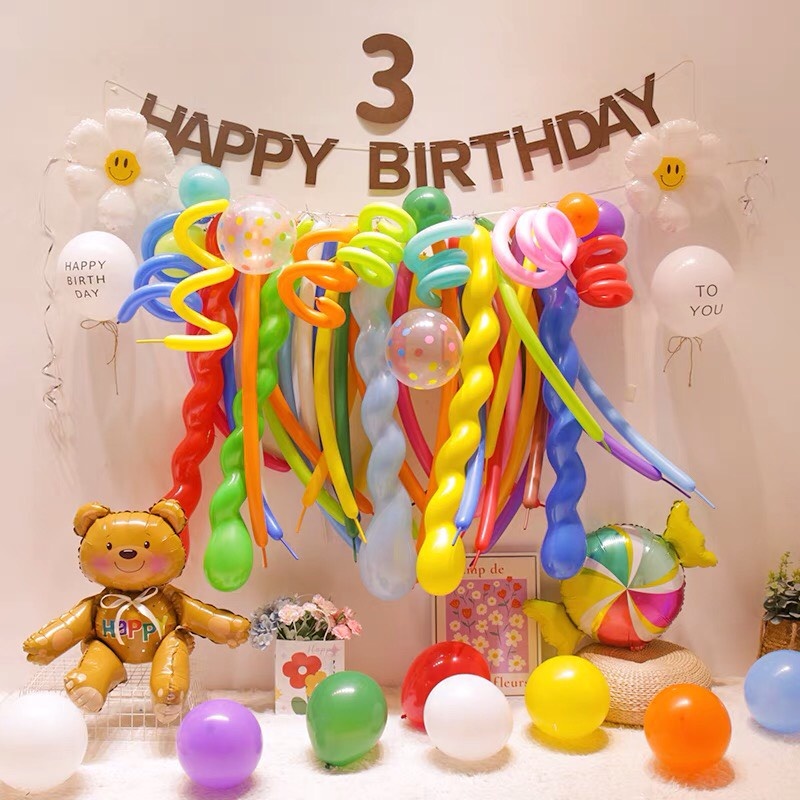 Set 50 bóng bay dài xoắn, bóng xoắn trang trí tiệc sinh nhật nhiều màu sắc