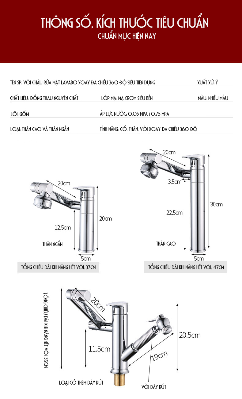 VÒI CHẬU RỬA MẶT LAVABO XOAY ĐA CHIỀU 360 ĐỘ SIÊU TIỆN DỤNG – XUẤT XỨ: Ý