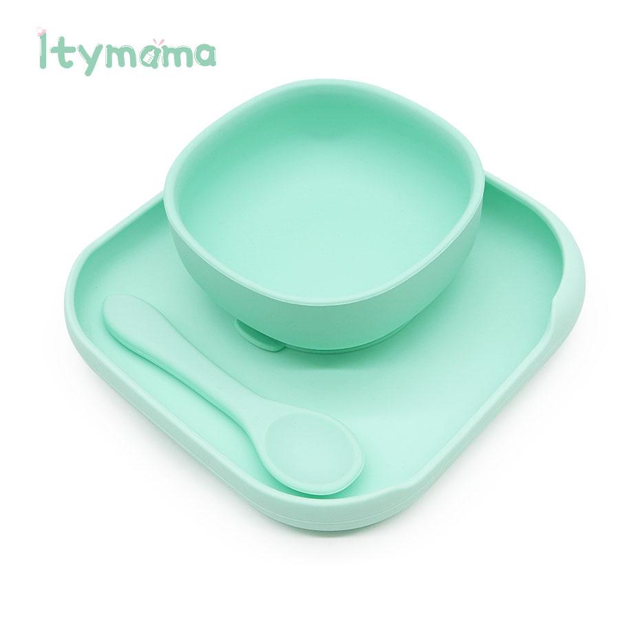 Cho Bé Ăn Silicone Bộ Ốp Tô Cho Bé Đĩa Thìa Silicone Trẻ Em Bộ Đồ Ăn Kid Chén Ăn Chống Thấm Nước Bát Ăn Cho Bé