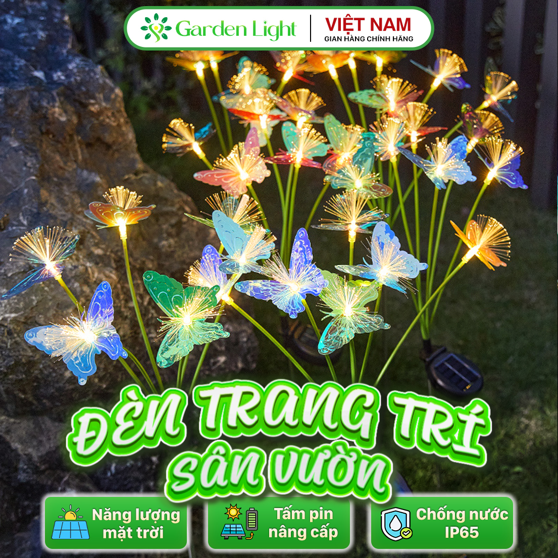 Đèn Trang Trí Năng Lượng Mặt Trời Hình Bướm, 8 Bóng LED, Chống Chọi Mọi Thời Tiết - DA3026