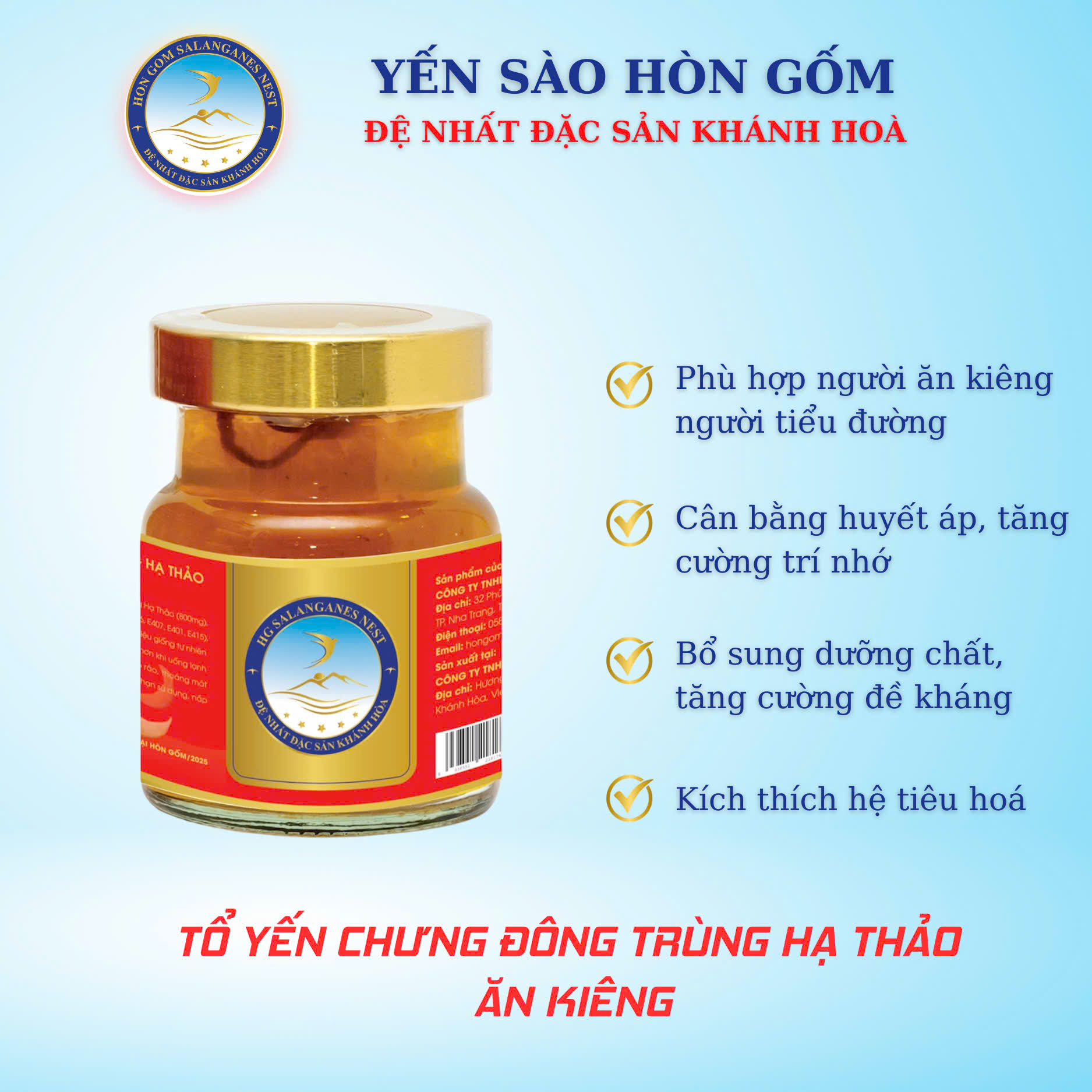 [Combo 12 Hũ] Tổ Yến Chưng Đông Trùng Hạ Thảo (Ăn Kiêng) - Yến Sào Hòn Gốm Chính Hiệu Khánh Hoà - HGK NEST