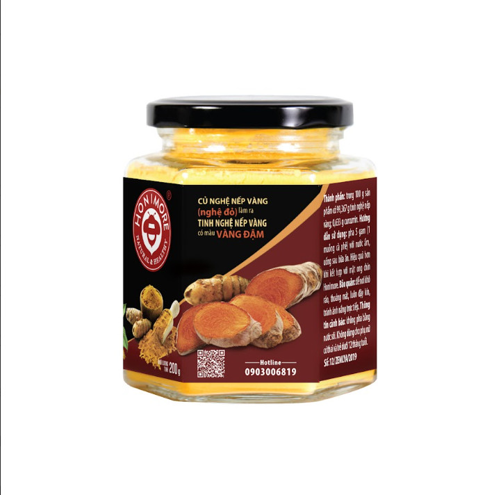 Combo Tinh bột nghệ nếp vàng Honimore 200g + Mật ong nguyên chất Hoa Vải Thiều 360g - giúp hỗ trợ cải thiện đau dạ dày