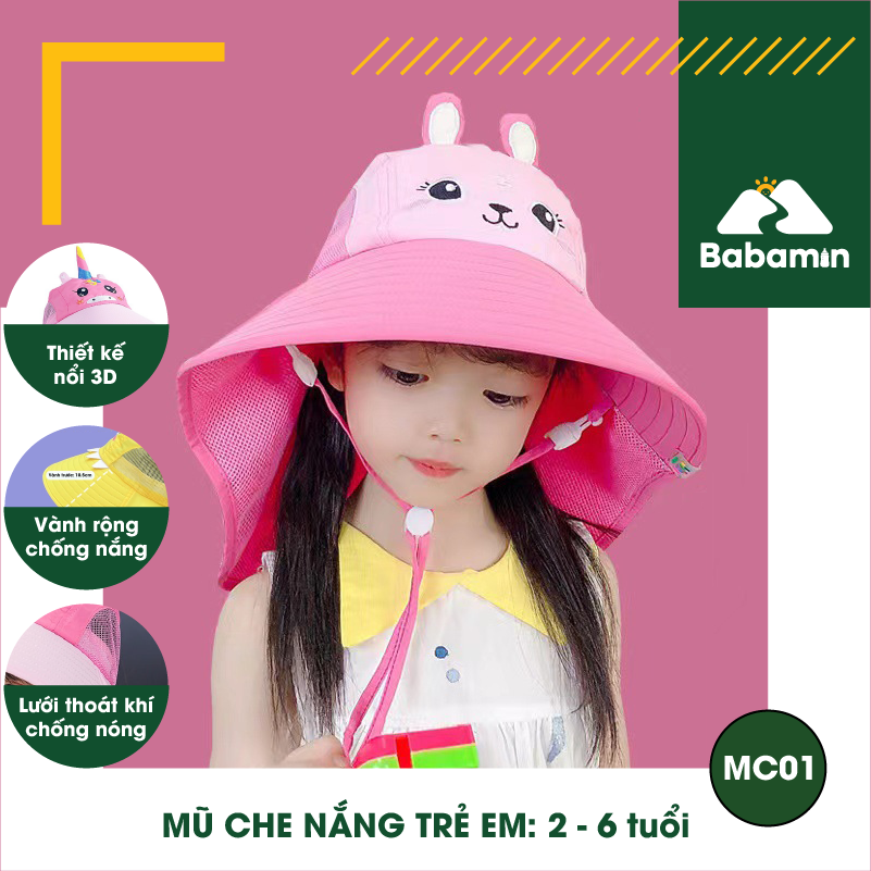 Mũ Chống Nắng Cho Trẻ Em 2 - 6 Tuổi, Họa Tiết 3D cho bé trai, bé gái - Babamin - MC01