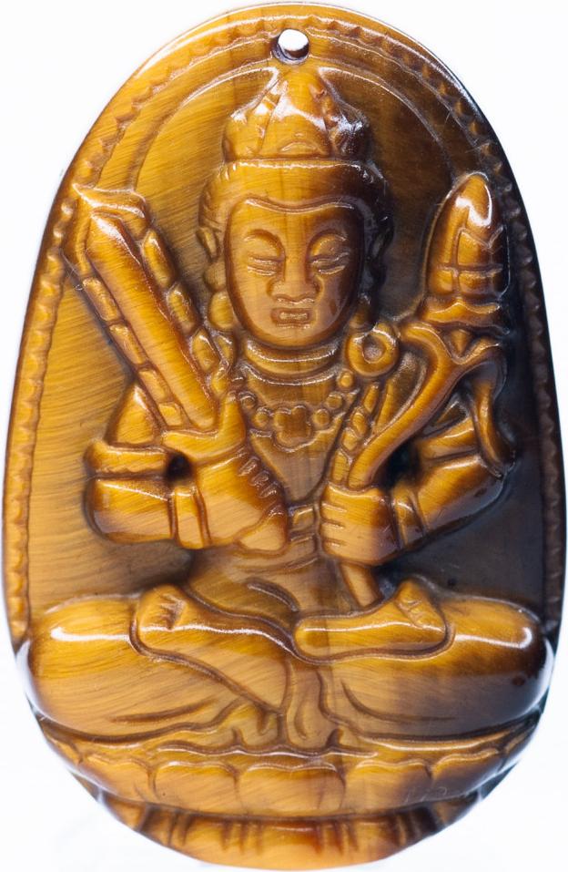 Mặt dây chuyền Hư Không Tạng Bồ Tát mắt hổ vàng size lớn (4,5x3cm) - Phật bản mệnh cho người tuổi Sửu, Dần - Kèm sẵn dây đeo - VietGemstones 