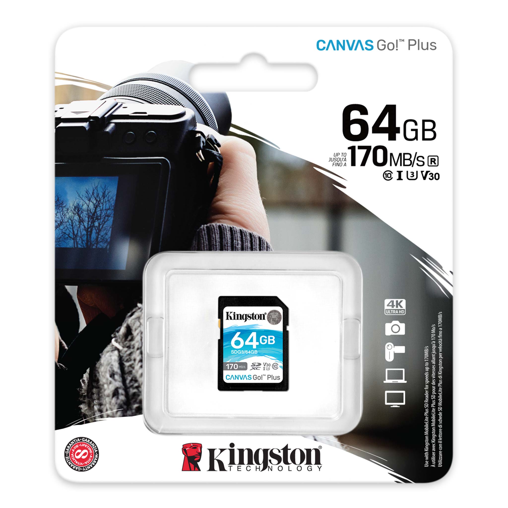 THẺ NHỚ KINGSTON SD CANVAS GO PLUS 64GB – SDG3/64GB - Hàng Chính Hãng