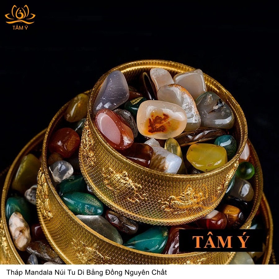 Tháp Mandala đồng nguyên chất MDL006 kim cương thừa, đồ thờ mật tông Tâm Ý