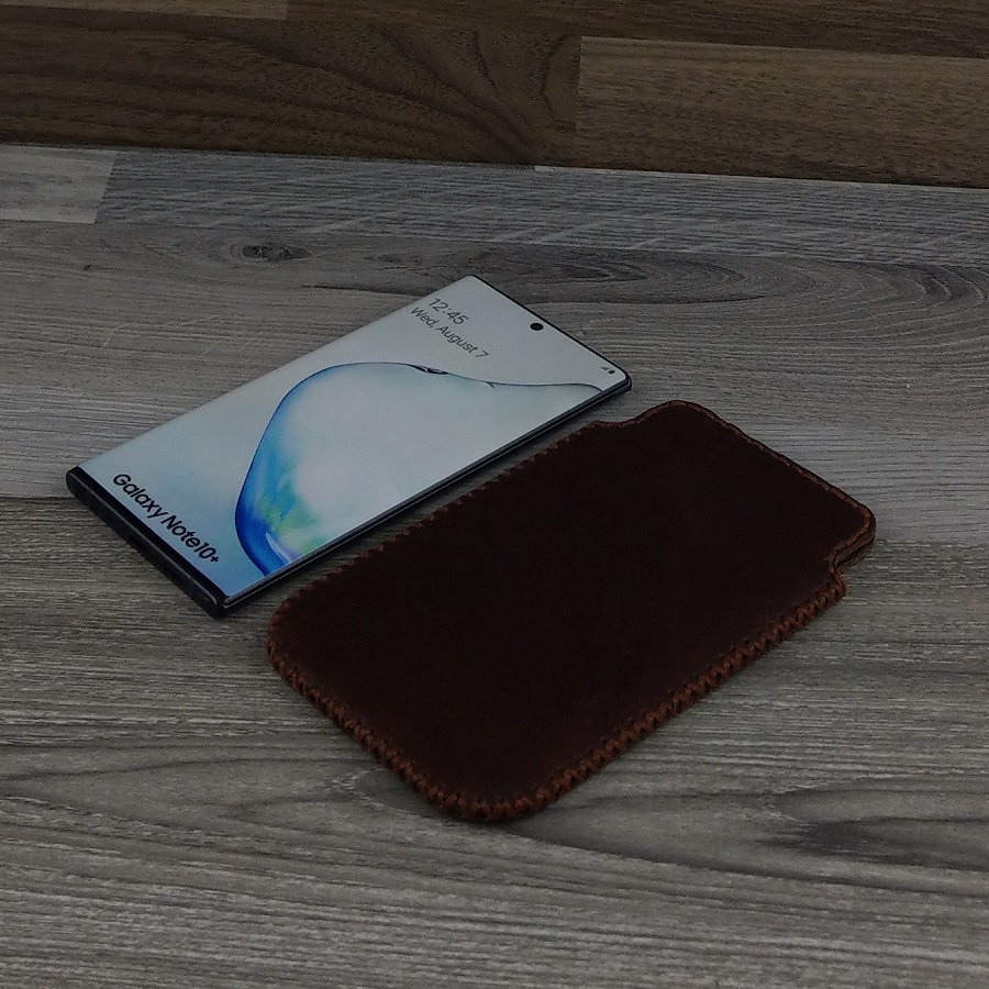 Bao Da Túi Rút dành cho Samsung Note 10 Plus Da Bò Sáp Màu Nâu Cafe