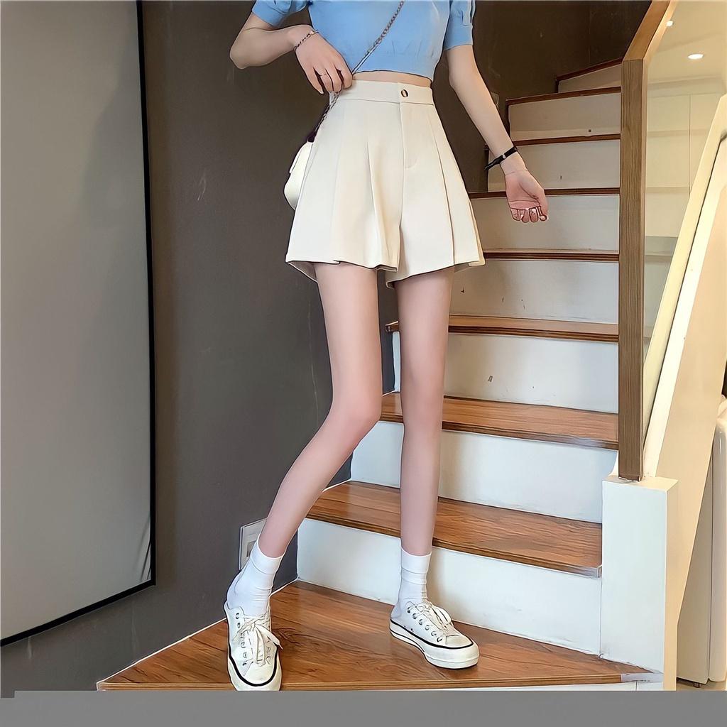 Quần Short Xếp Ly Nữ Cạp Cao Ống Rộng Tuyết Mưa