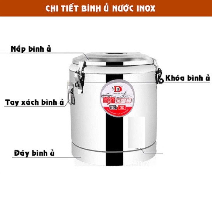 Bình Ủ Trà 3 Lớp Cách Nhiệt Inox 304 Không Vòi Dung Tích 20 Lít Cao Cấp