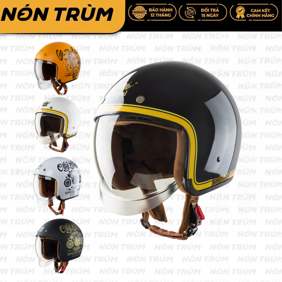 Mũ bảo hiểm xe máy 3/4 Royal M139 kính âm màu trà, nón tem màu cá tính có thể tháo rời lót, nhiều size chính hãng
