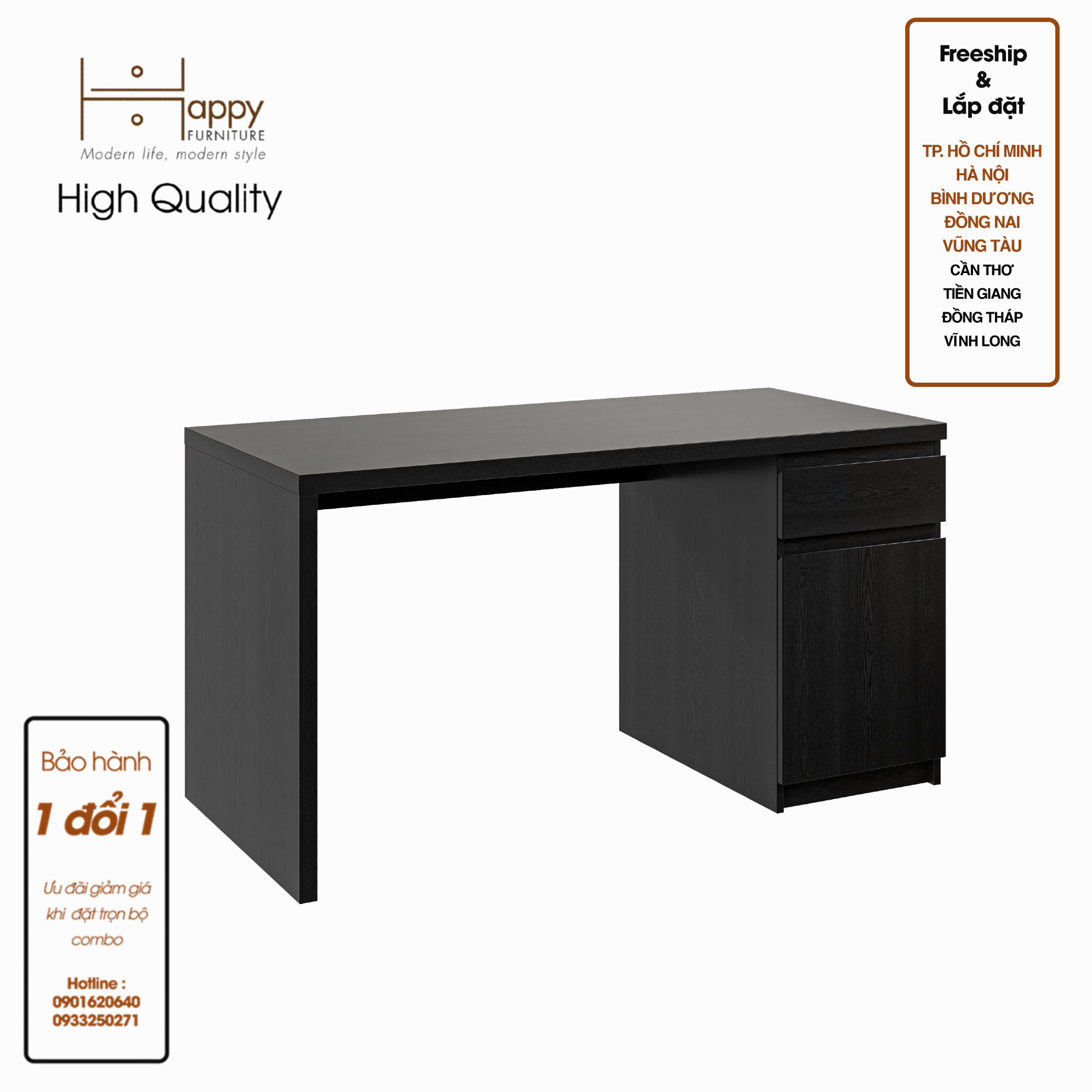 [Happy Home Furniture] DOOBIE, Bàn làm việc - 2 ngăn đựng đồ ,  140cm x 60cm x 73cm (DxRxC), BAN_002