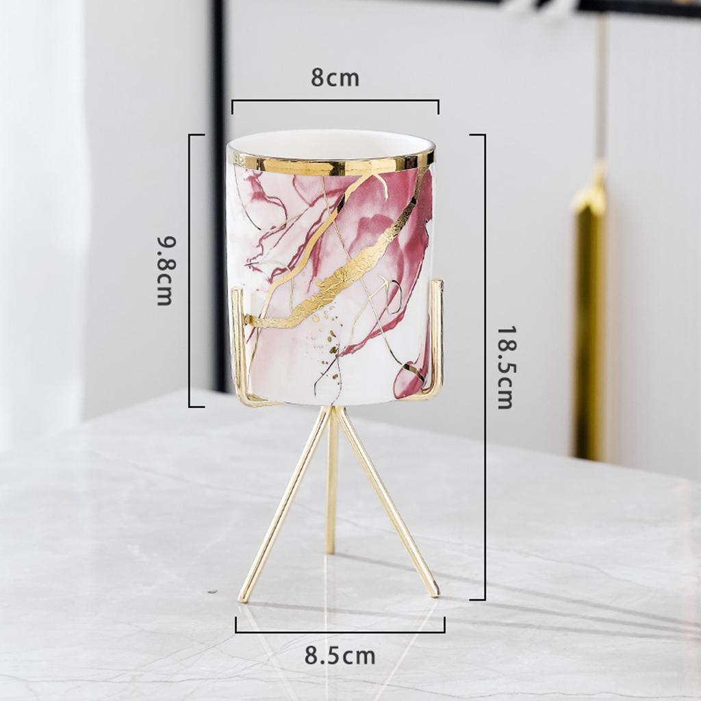 2x Ceramic Succulent Flower Planter Iron Pot Shelf Stand Home Decor