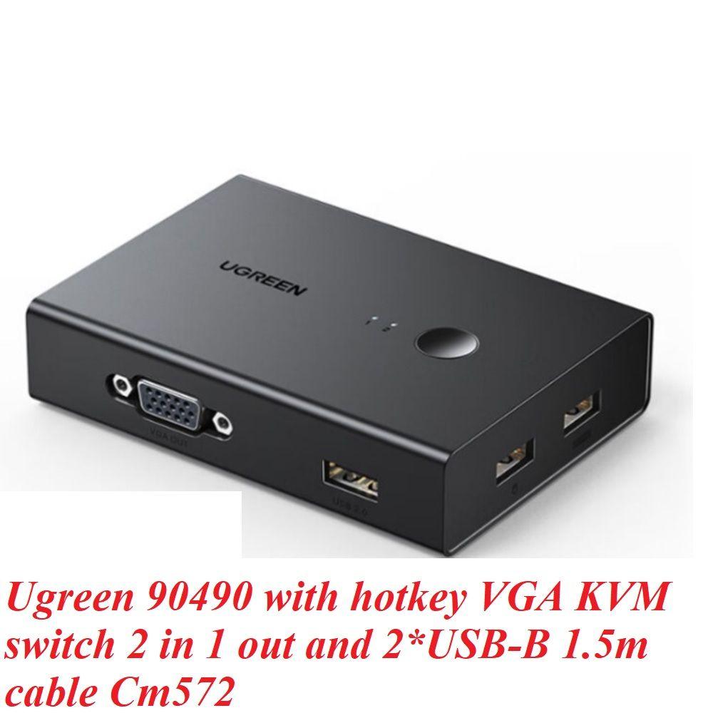 Ugreen UG90490CM572TK 1.5M Bộ chuyển tín hiệu 2 CPU dùng 1 Màn hình cổng VGA KVM Switch USB kèm 2 dây USB-B hổ trợ hot key - HÀNG CHÍNH HÃNG