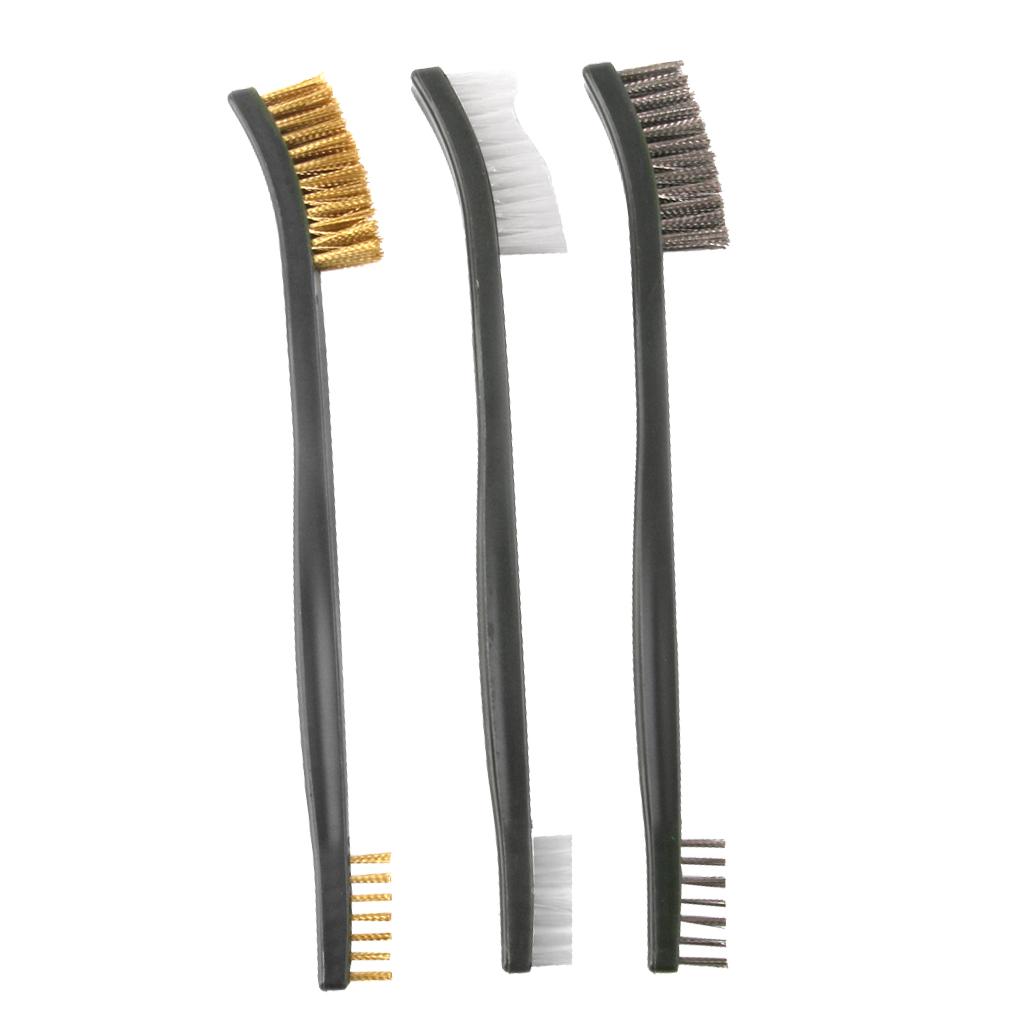 3 x Wire Brush Set Brass Nylon Stainless Steel Bristle Cleaning Tool Cleaner