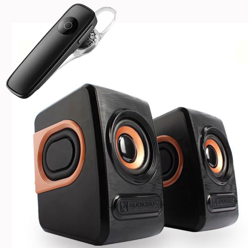 Combo Bộ Loa Máy Tính Stereo Mini Để Bàn Cao Cấp Âm Thanh Siêu Trầm Hỗ Trợ USB 2.0 + Tặng Tai Nghe Bluetooth Nhét Tai Kèm Mic Đàm Thoại M165 (màu ngẫu nhiên)