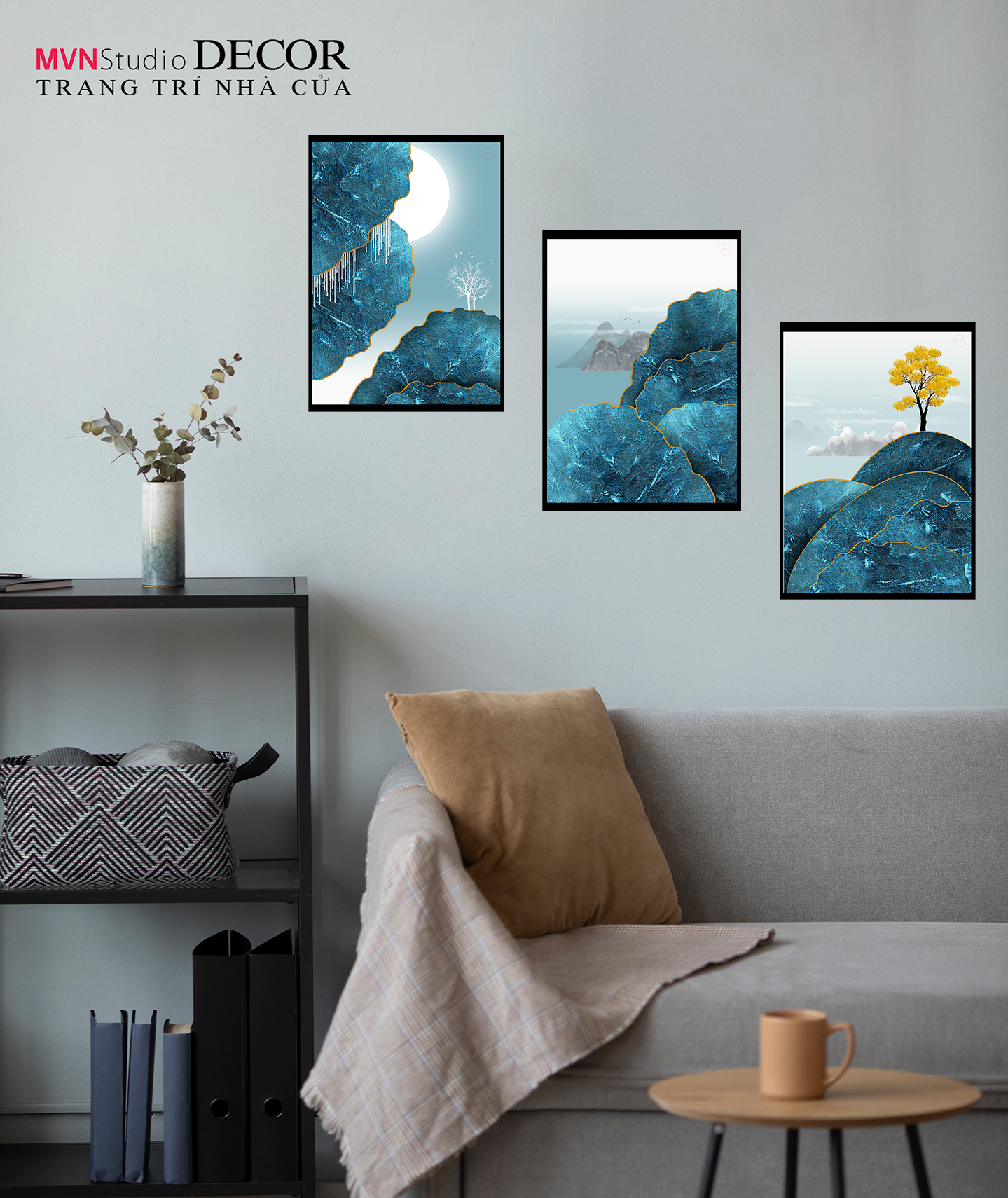 Tranh decal dán tường KHUNG CẢNH TRĂNG TỈNH trang trí PHÒNG KHÁCH, BÀN LÀM VIỆC, PHÒNG NGỦ - MVN Studio Decor