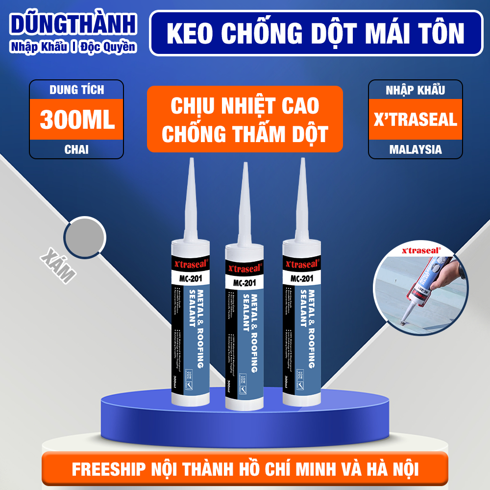 Keo chống dột ngoài trời X’traseal chịu nhiệt chống thấm phủ sơn màu xám MC-201 300ml