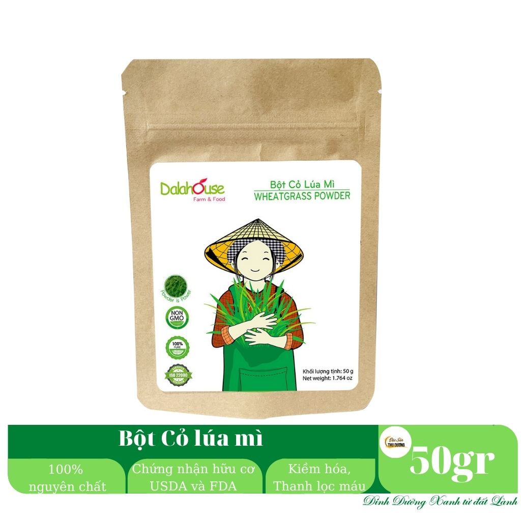 Bột cỏ lúa mì hữu cơ nguyên chất sấy lạnh Dalahouse - Hỗ trợ thải độc Gan và Máu, Ngăn ngừa và hỗ trợ tiểu đường, Hỗ trợ tiêu hóa, giảm táo bón