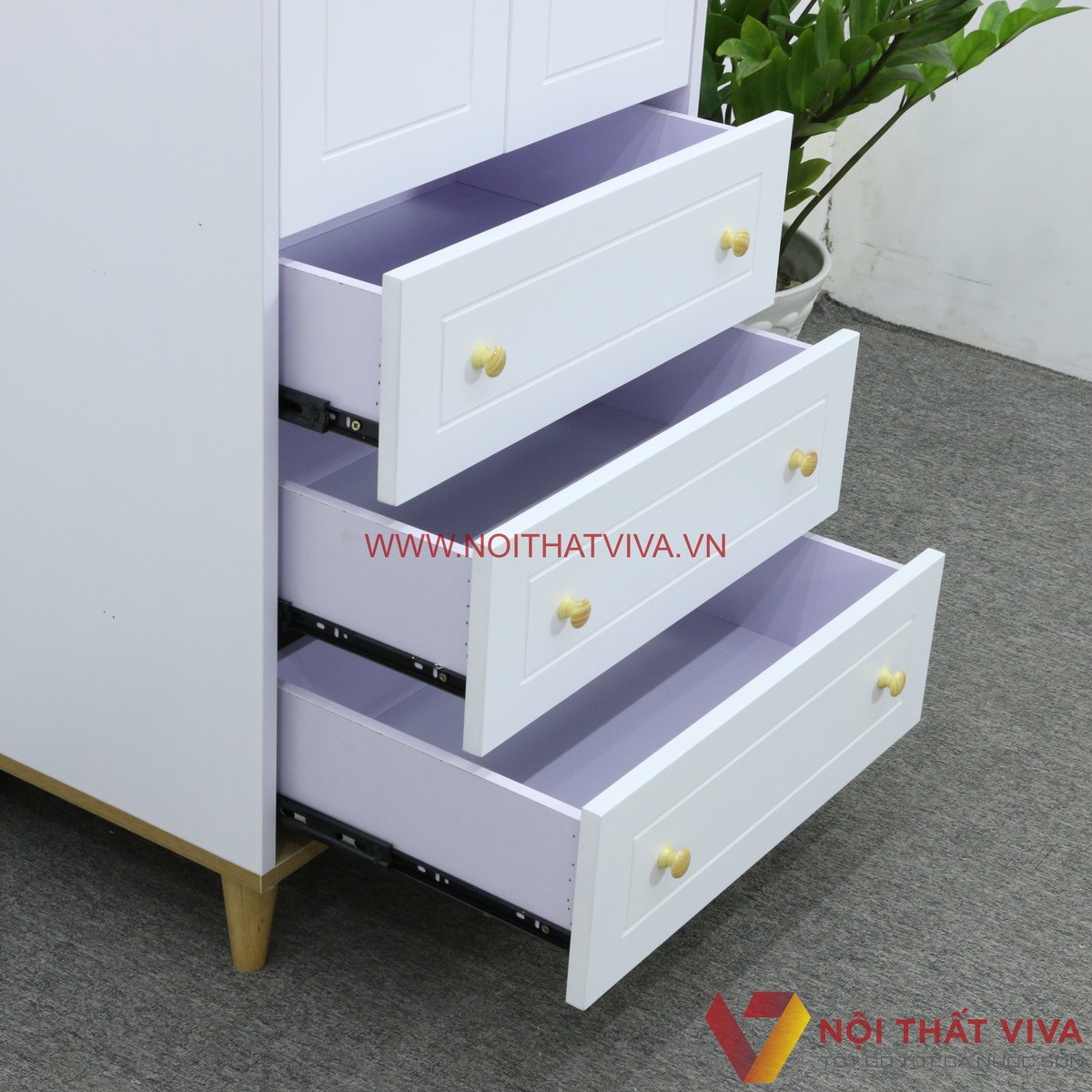 Tủ Quần Áo Trẻ Em Bằng Gỗ MDF Melamine 3 Hộc Kéo Màu Vàng Phối Trắng Đẹp