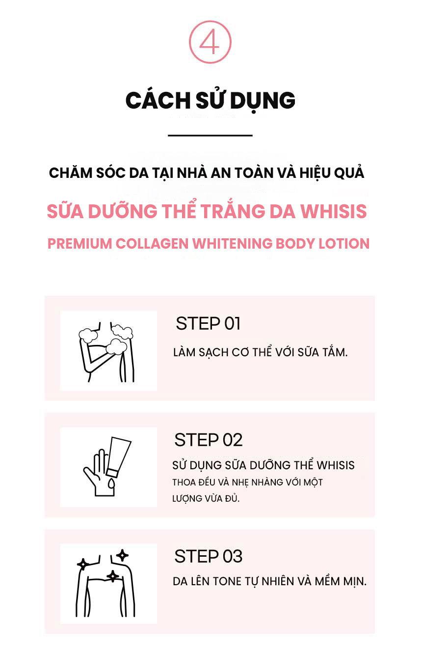 Kem body WHISIS PREMIUM COLLAGEN WHITENING BODY LOTION dưỡng trắng, chống nắng cao cấp 200ml