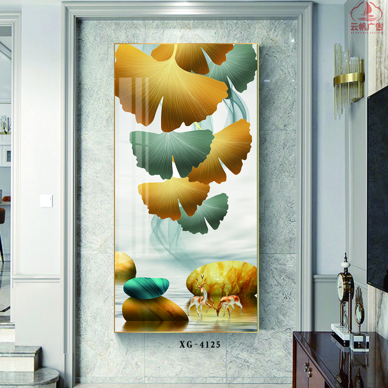 Tranh tráng gương treo tường sang trọng - Tranh pha lê hươu và những chiếc lá nghệ thuật