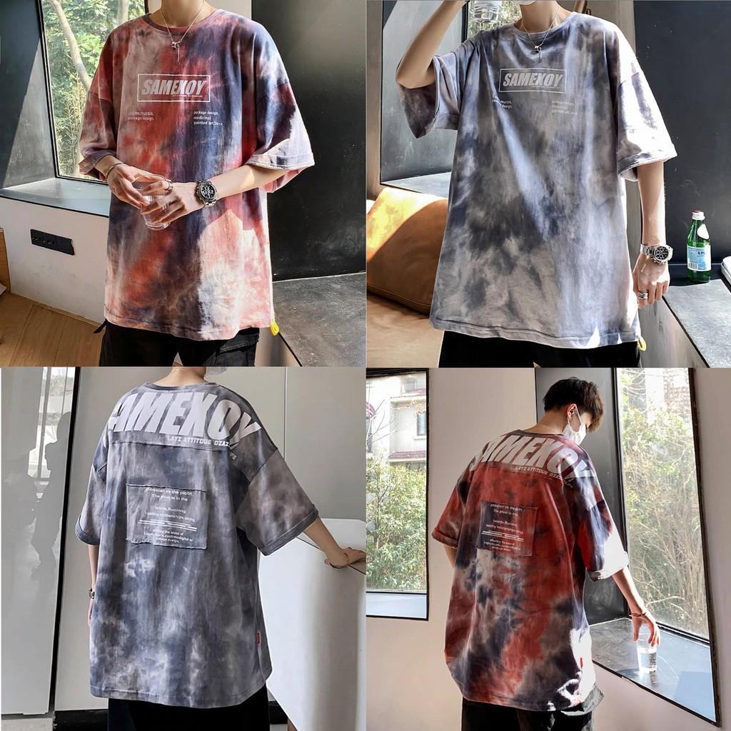 Áo loang xám, loang đỏ form rộng tay lỡ chất cotton mềm mịn hoáng mát