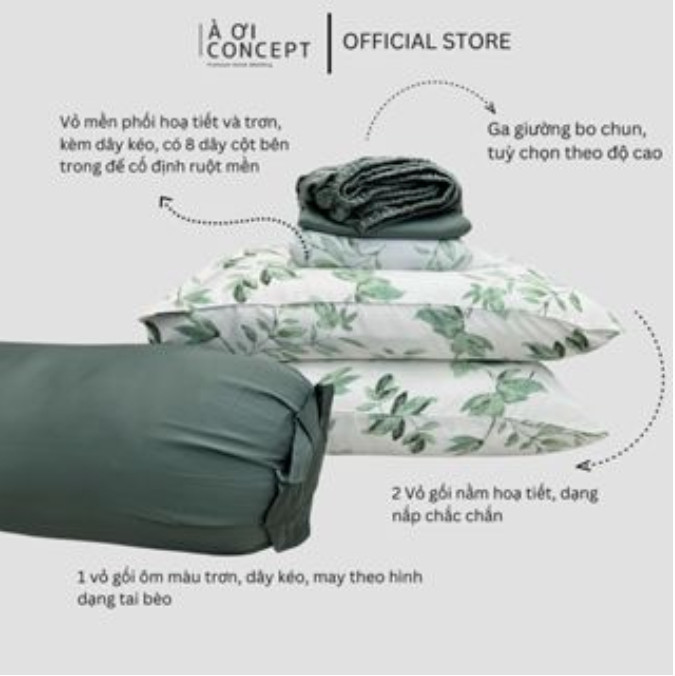 Bộ Chăn Ga Gối 4 Món Cotton Satin Size 1m6 x 2m Nhiều Hoa văn À Ơi Concept cao cấp Hàn Quốc