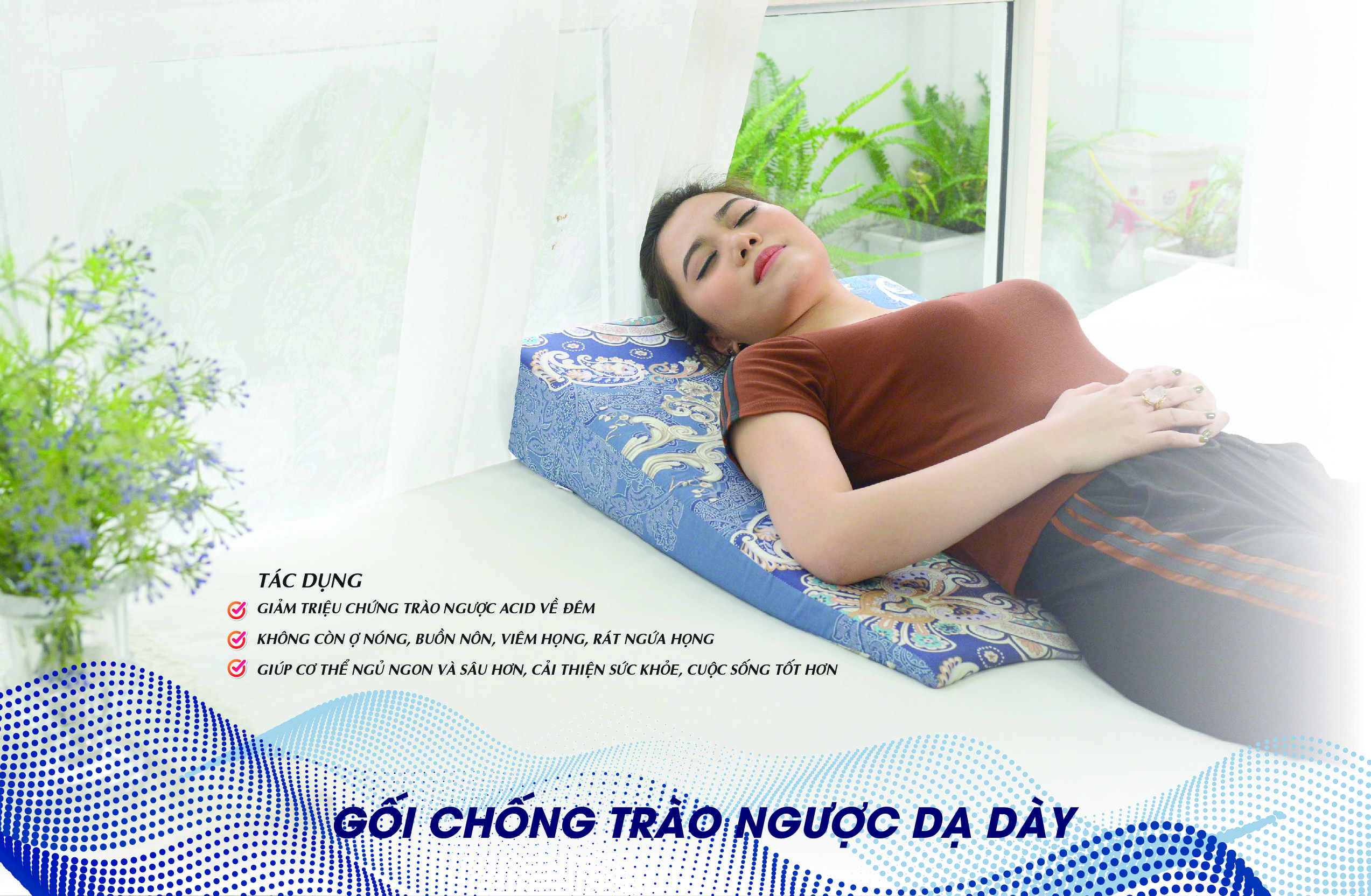 Gối Chống Trào Ngược Dạ Dày Thực Quản Người Lớn Yorokobi Cao 14Cm Dành Cho Người Trào Ngược Nhẹ, Huyết Áp Thấp, Tiền Đình, Chống Dư Thùa Acid, Ho Hen Suyễn, Ngáy, Làm Sạch Phổi...hàng Thương Hiệu - Vỏ Cotton Hoàng Gia Xanh