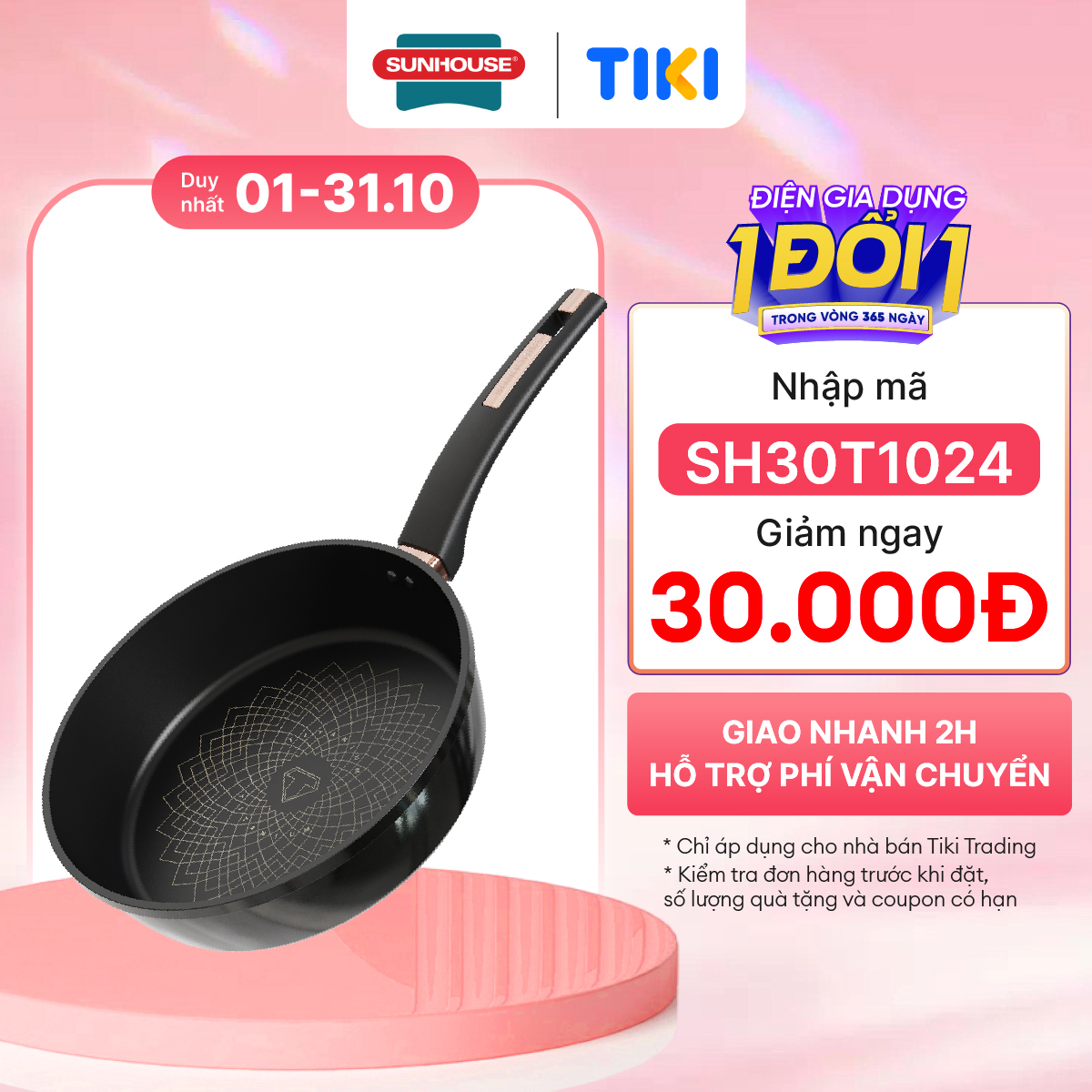 Chảo Chống Dính Ultra Titanium Sunhouse St28B - Dùng Cho Mọi Loại Bếp - Hàng Chính Hãng