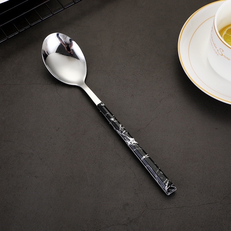 Hộp 6 muỗng vân đá inox sang trọng , muỗng ăn decor trang trí bàn ăn