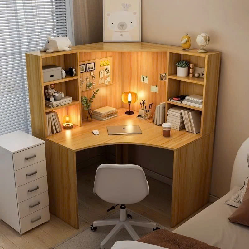 Bàn Máy Tính Góc Gỗ MDF Bàn Làm Việc Giá Sách Kết Hợp Bàn học sinh Tất Cả Trong Một KS-10