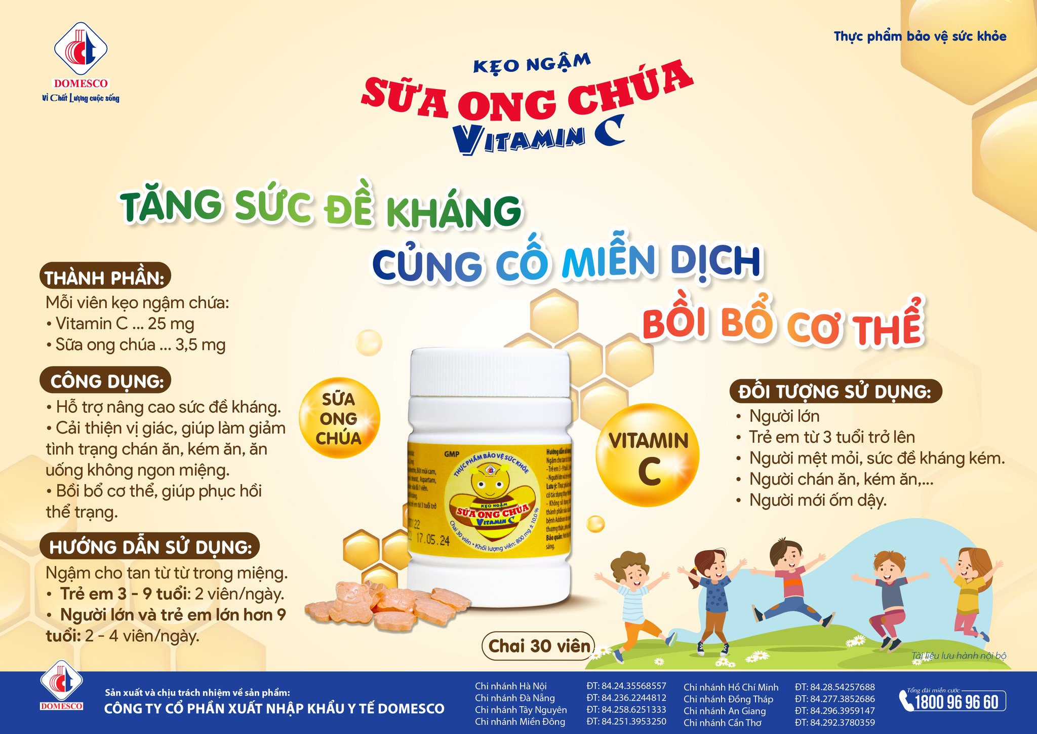 Kẹo Ngậm Sữa Ong Chúa Vitamin C Domesco Combo 10 Chai - Giúp Tăng Cường Sức Đề Kháng