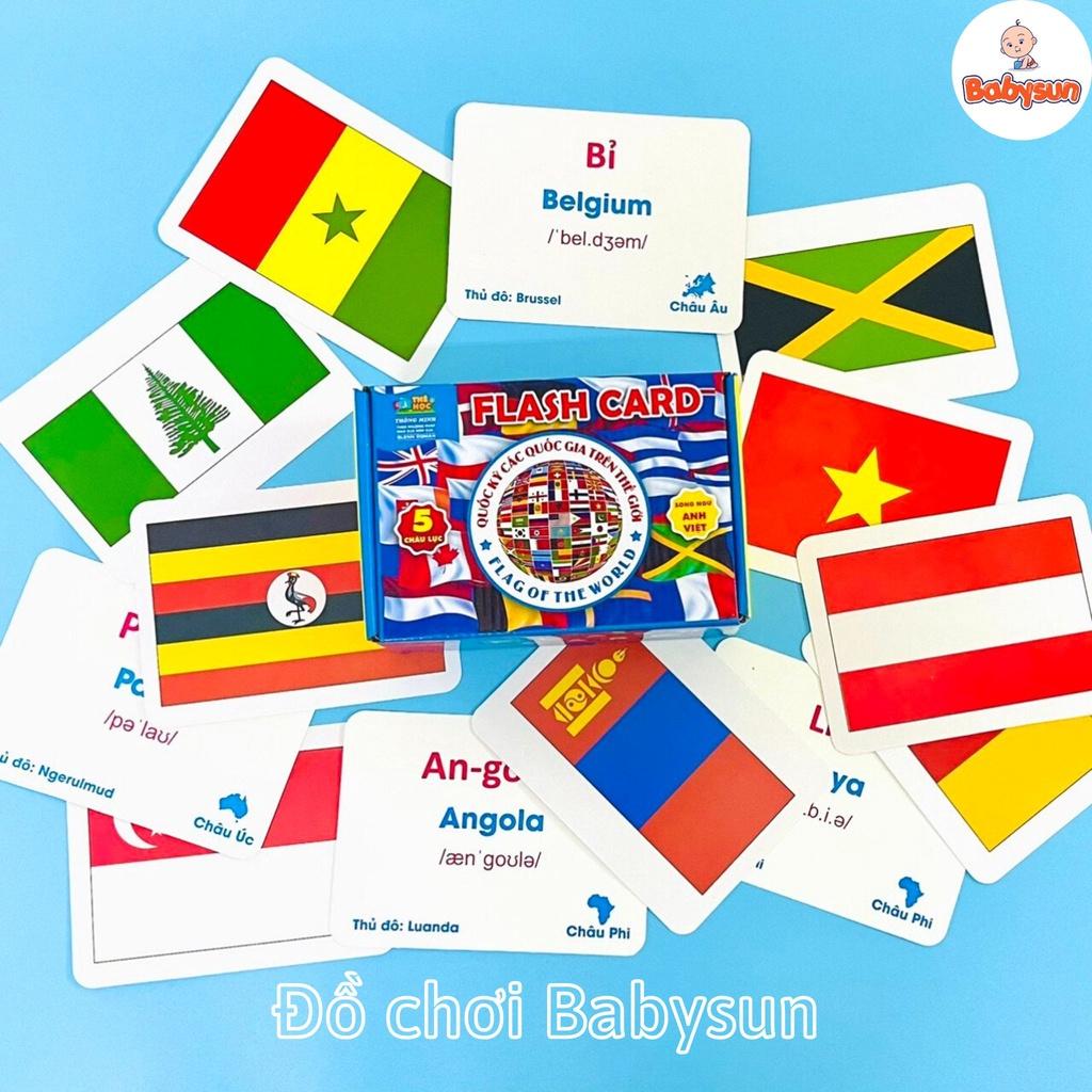 Bộ thẻ flashcard cờ các nước trên thế giới học thông minh cho bé song ngữ kèm hình ảnh sinh động 175 thẻ