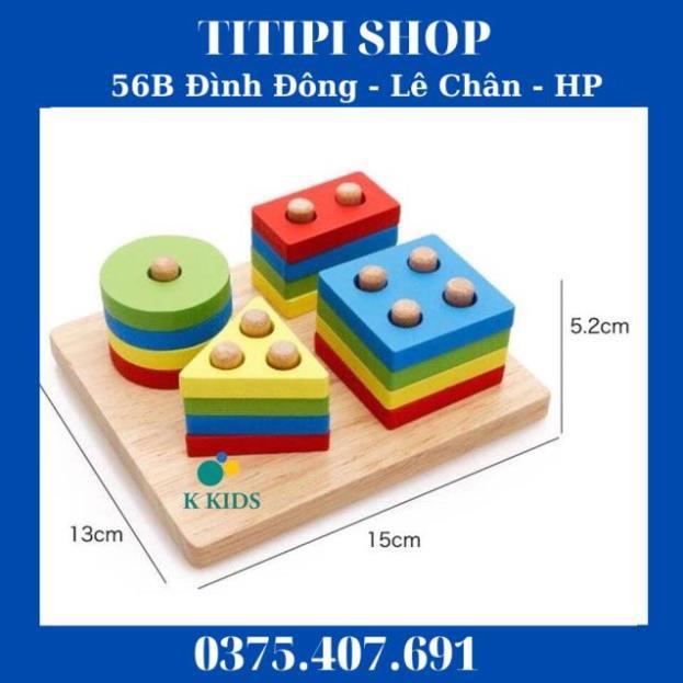 Siêu giảm giá Bộ đồ chơi gỗ phân biệt màu sắc hình khối montessori chuỗi vuông