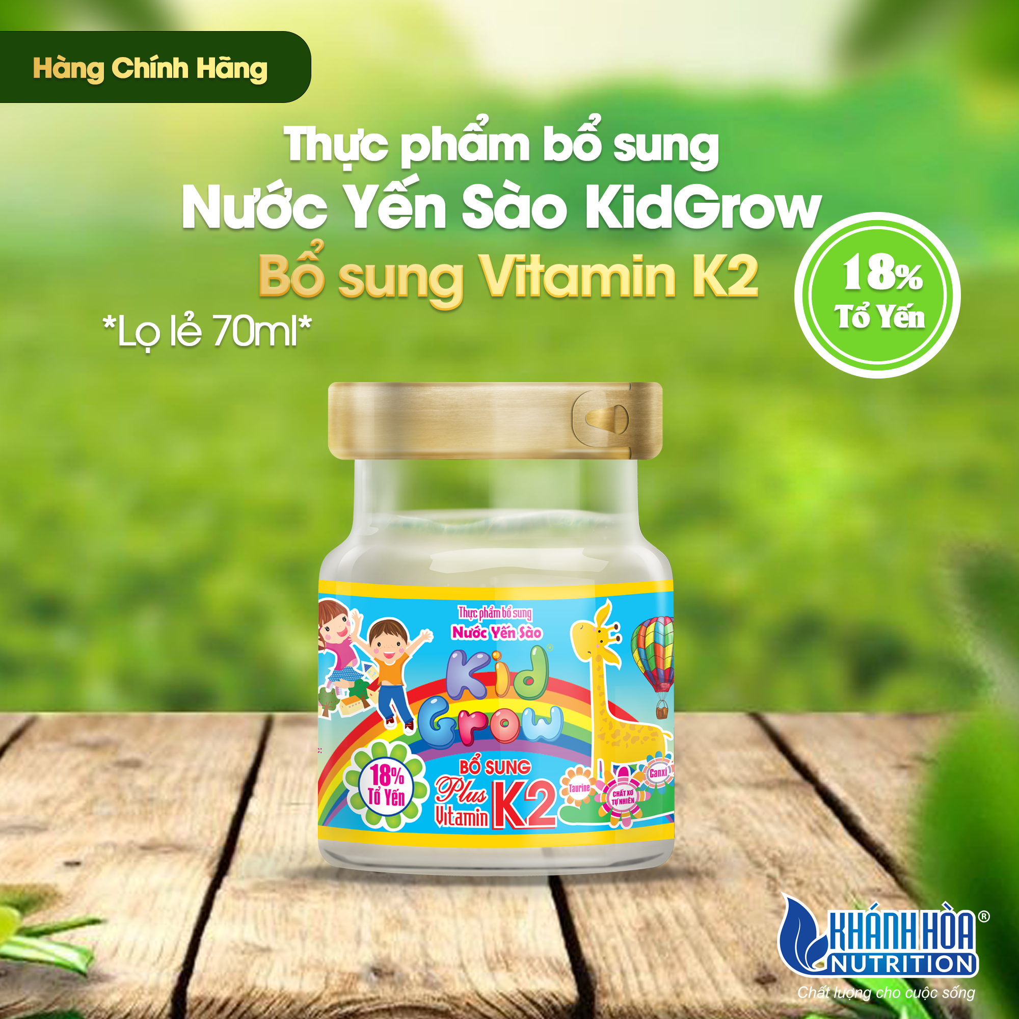 Nước Yến Sào Kidgrow 18% Bổ Sung Vitamin K2 - Khánh Hòa Nutrition - Lọ 70 ML
