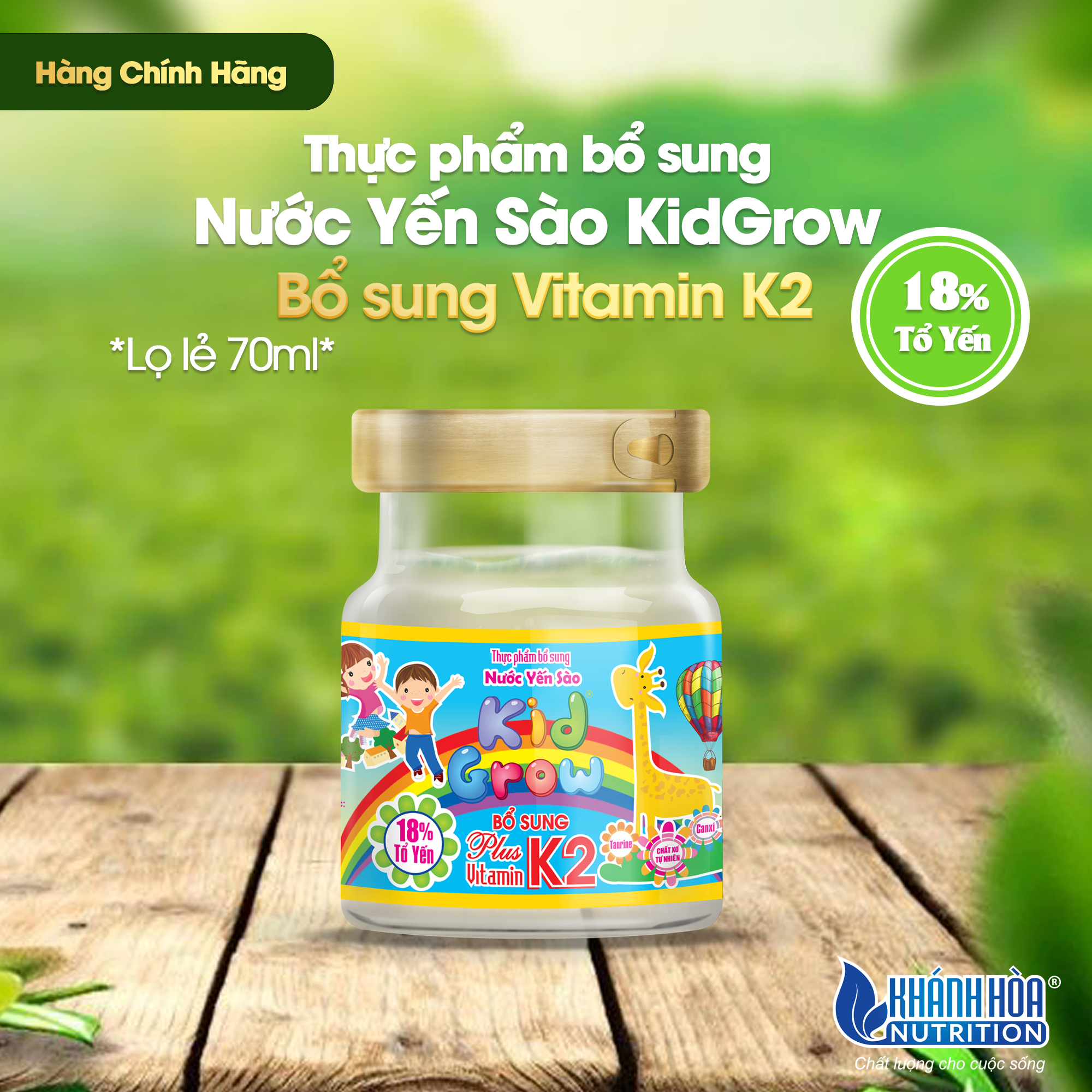 Thực phẩm bổ sung nước Yến Sào Kidgrow 18% Tổ yến Bổ Sung Vitamin K2 Khánh Hòa Nutrition - Lọ 70ml