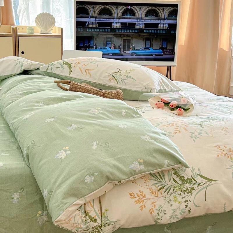 Set Chăn Ga Gối Cotton Living Hàng Nhập Khẩu Cao Cấp 4 Món Lá Trùm Thanh Mát Mùa hè