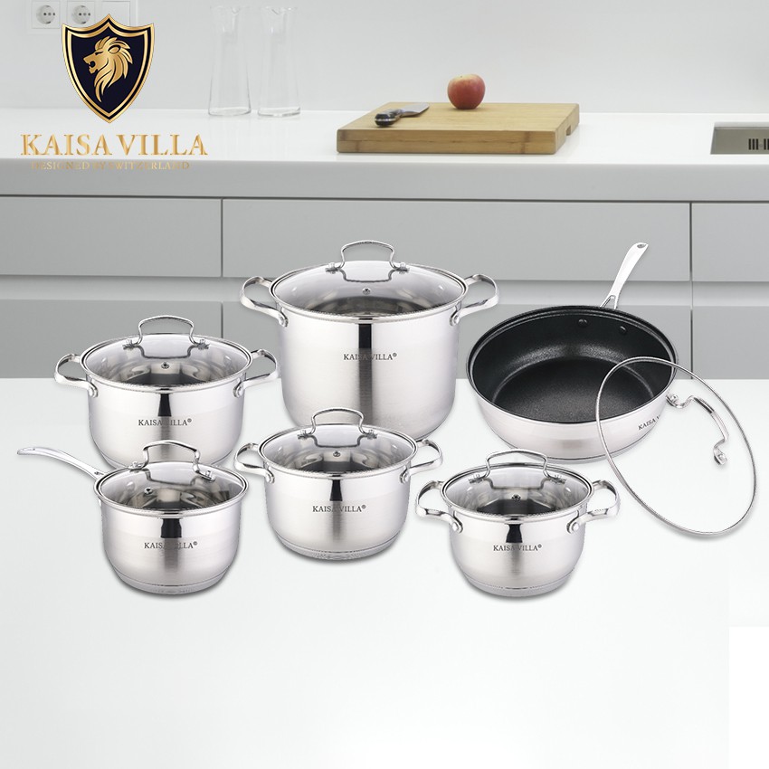 Bộ Nồi Inox 6 Sản Phẩm 12 Chi Tiết Hiệu Kaisa Villa KV-6667 - Hàng Chính Hãng