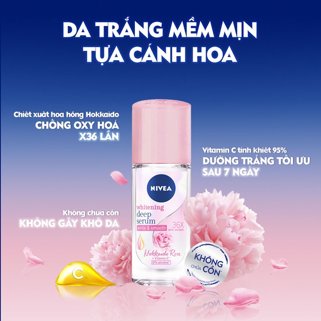 Bộ Đôi Xịt và Lăn Ngăn Mùi Nivea Serum Trắng Mịn Hương Hoa Hồng Hokkaido (150ml+40ml)