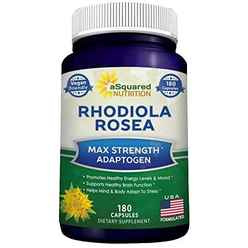 Pure Rhodiola Rosea Supplement 1000mg - 180 Vegan Capsules - Max Strength Rhodiola Root Extract Pills Improve Energy, Brain Function & Stress Relief - Golden Root Herb Powder Tablets Men & Women